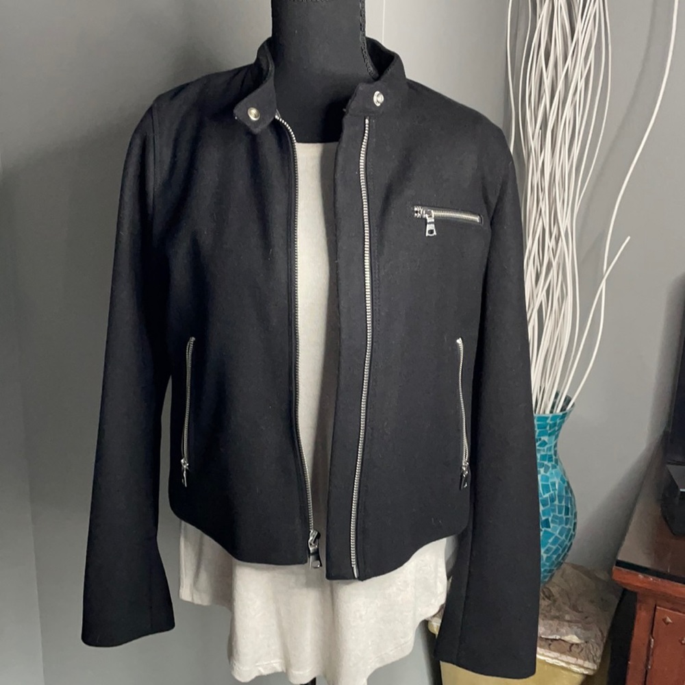 GAP Black Wool Zip Biker Jacket